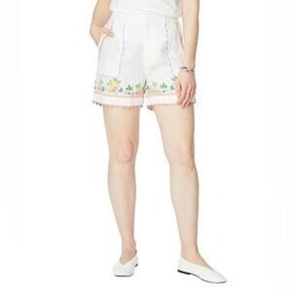 Roller Rabbit floral embroidered high waisted shorts size M